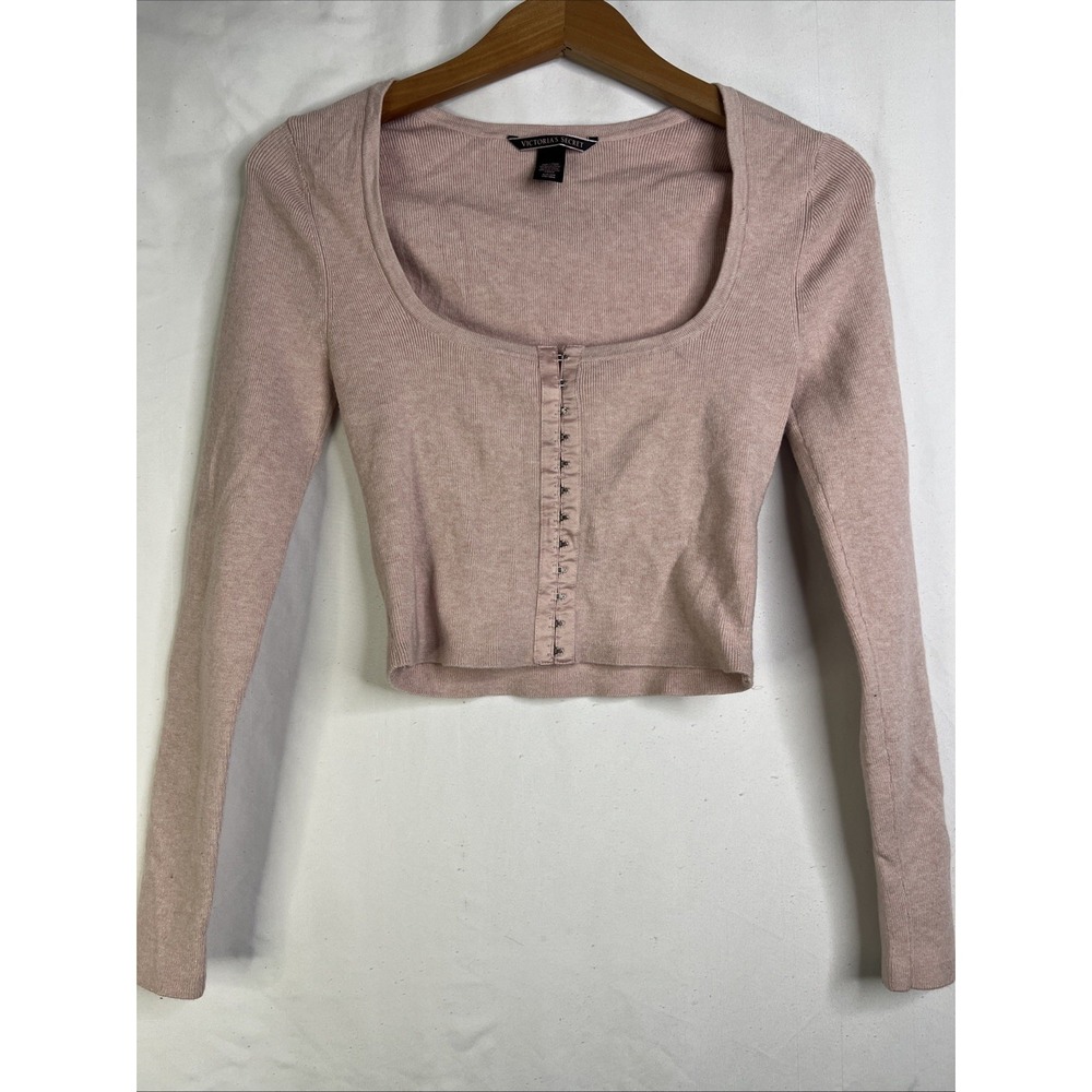 Victorias Secret Corset Long Sleeve Sweater Top Size Small Light Pink